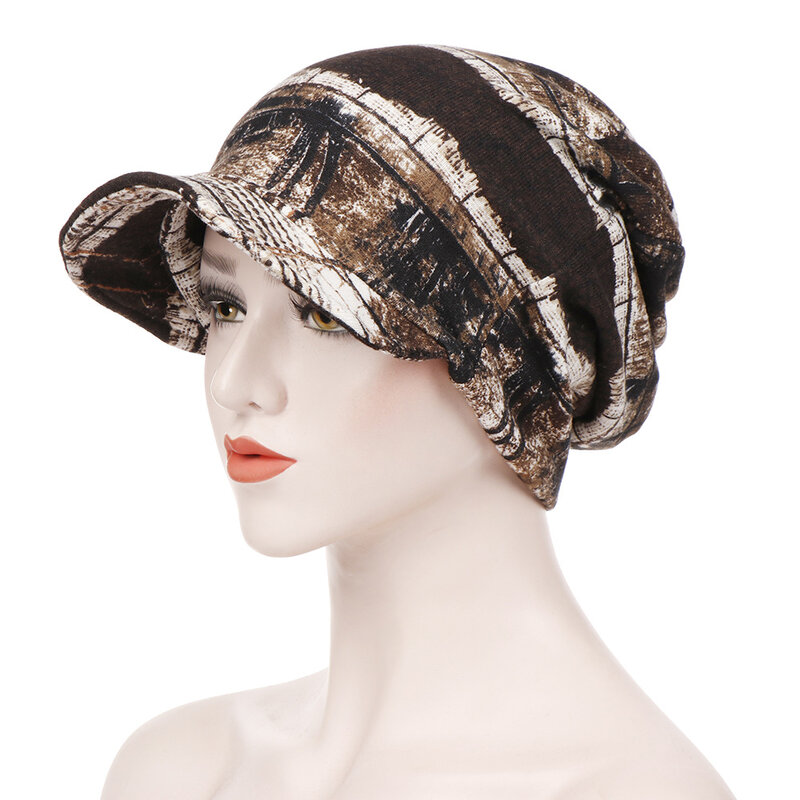 여성용 꽃무늬 무슬림 터번 모자, 코튼 아랍 인도 모자, 언더스카프 캡, 챙 포함 패션