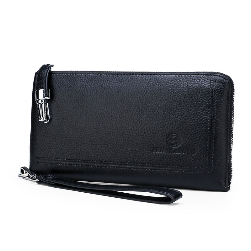 New Fashion Men's Day Clutch Top Layer Cowhide Zipper Long Wallet Male Business Handbag Casual Phone Case Soft Card Holder