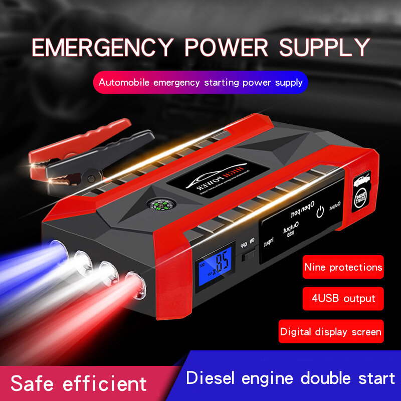 Carro portátil Jump Starter, carregador de bateria Booster, banco de potência, dispositivo de partida, 89800mAh, 12V, 4USB, 600A