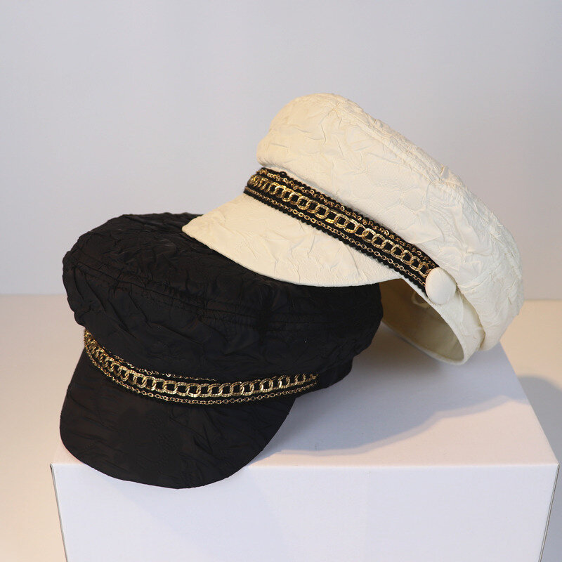 Gorra plana octogonal para mujer, sombrero de algodón de moda para primavera y verano, Boina Retro, gorras militares de dos colores