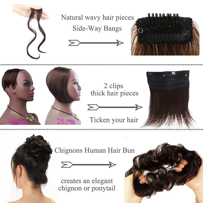 ShowCoco клип в челки-шиньоны из человеческих волос булочка для женщин и мужчин прямые наращивание натуральных волос фабричного производства Remy тупым клип на челки