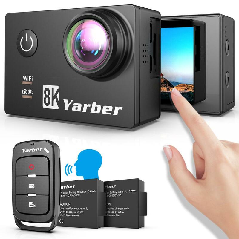 Yarber 8K WIFI cámara de deportes de acción 20MP HD 40M impermeable 4K Cámara de Acción APP de voz Bluetooth Control de cámara de vídeo para casco