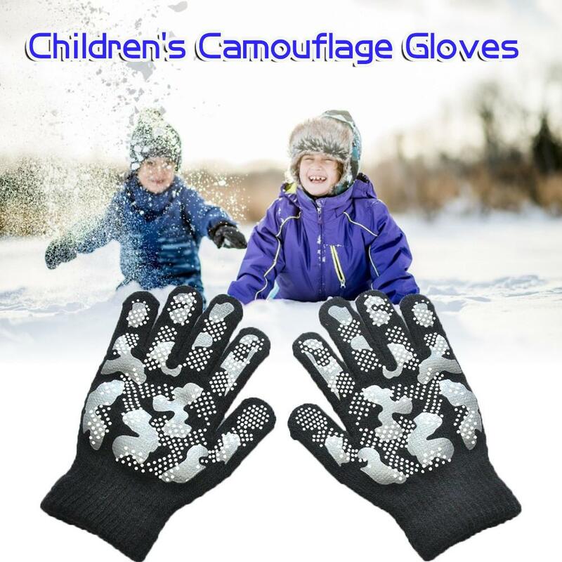 Par de guantes elásticos mágicos de camuflaje para niños, guantes cálidos de invierno, guantes de esquí antideslizantes para niños, suministros para el cuidado al aire libre