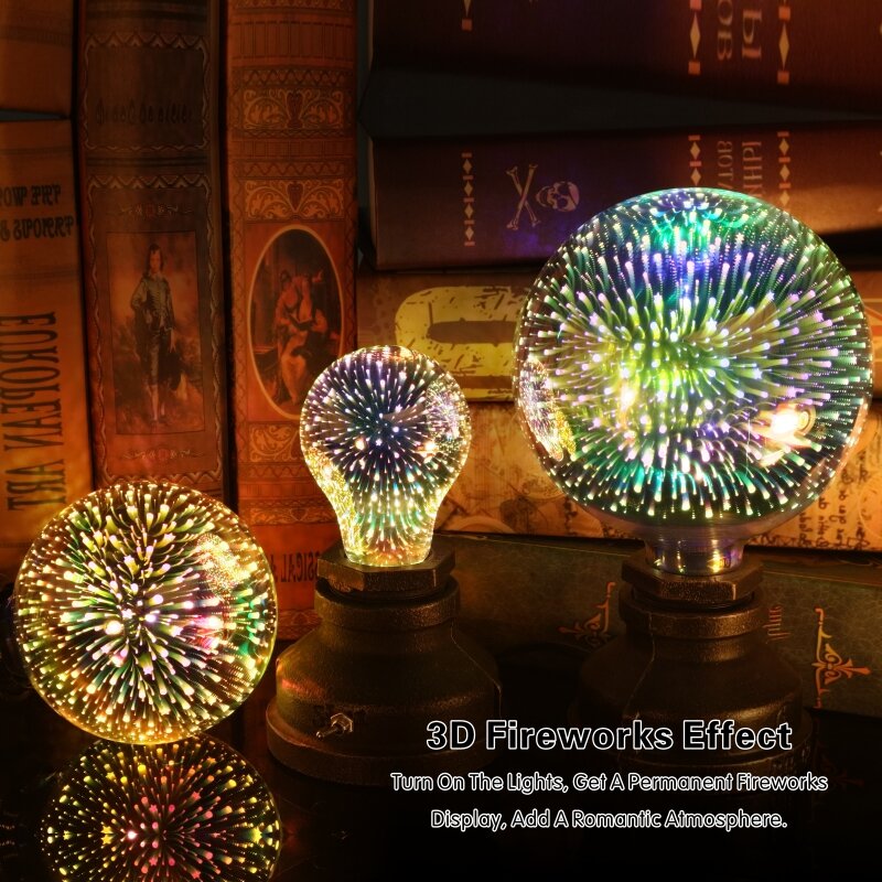 Décoration 3D ampoule LED E27 6W 110V 220V Vintage Edison ampoule étoile feux d'artifice lampe vacances veilleuse nouveauté arbre de noël