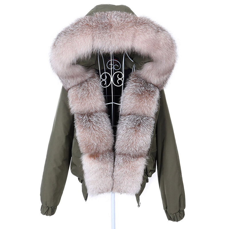 Maomaokong 2021 модное Короткое женское пальто из натуральной лисьей кожи водонепроницаемое пальто натуральный енот большой меховой воротник зимняя парка бомбер короткий Джек