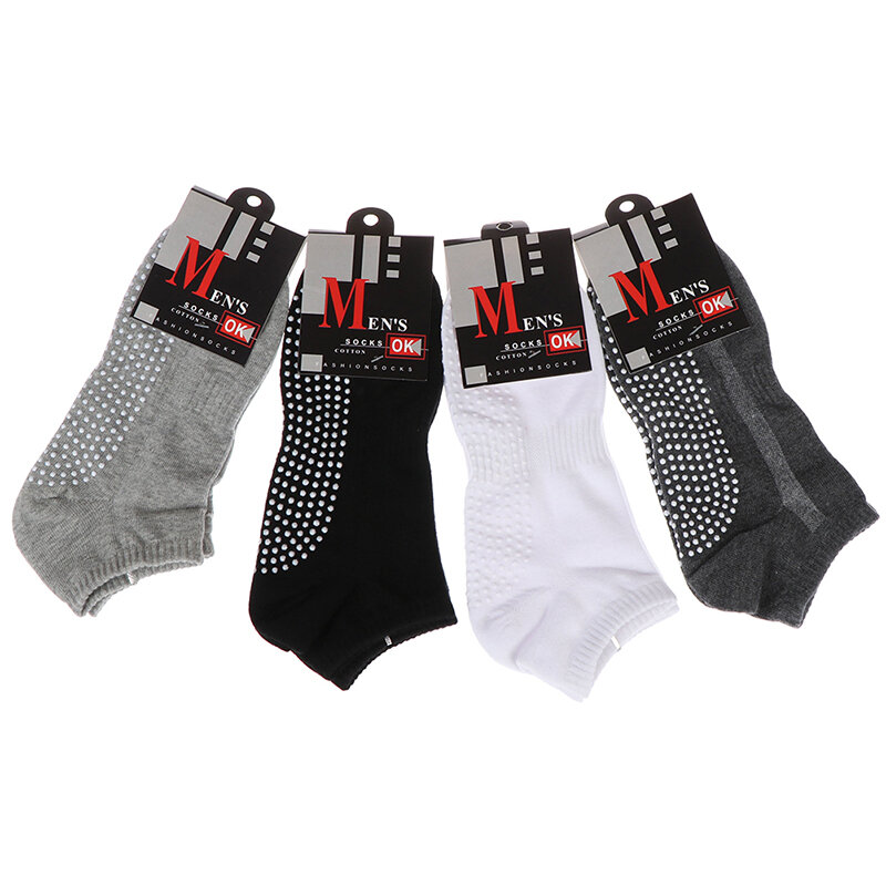 Men's Cotton Non-slip Yoga Socks with Grips Breathable Anti Skid Floor Socks for Pilates Gym Fitness Size 39-44