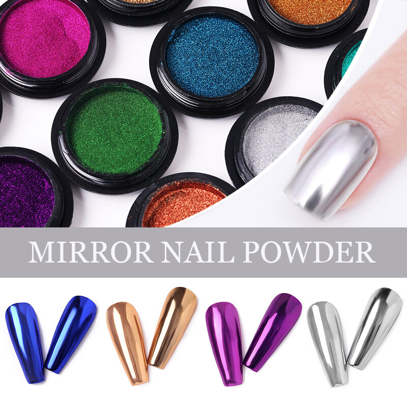 Pó Glitter Espelho para Nail Art, Poeira Metálica Colorida, Efeito Metal, Nail Art Dourado, Polonês Gel UV, Flocos Cromados, 1 Caixa