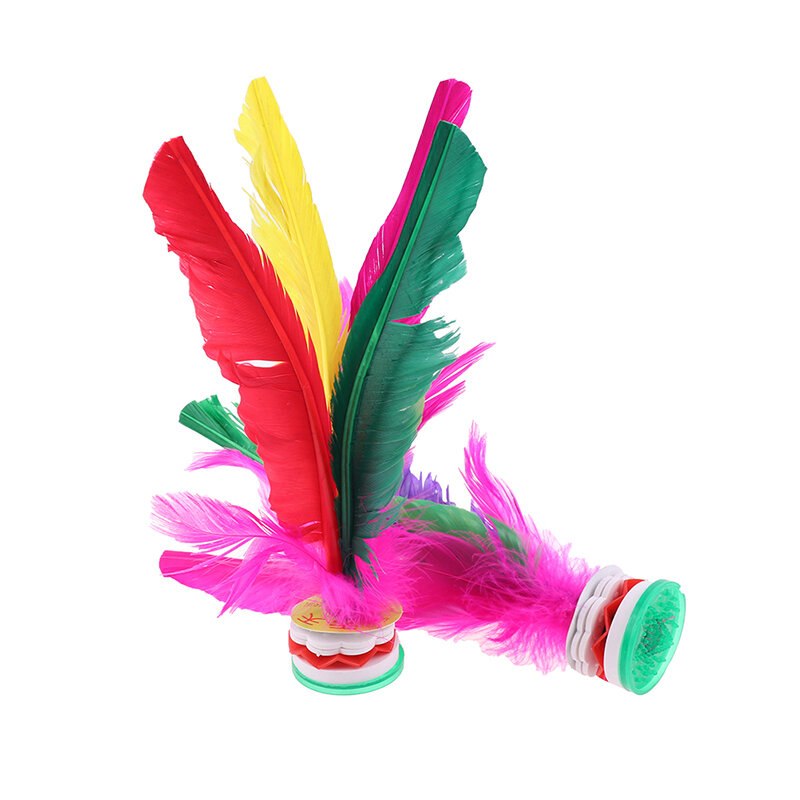 2Pcs Kleurrijke Feather Shuttle China Voet Kick Hand Wiel Fancy Feather Shuttle Fitness Entertainment Volwassen Fitness