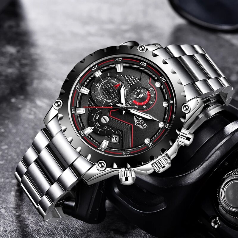 Luik Mode Heren Horloges Top Luxe Merk Zilver Rvs 30M Waterdichte Quartz Horloge Voor Mannen Militaire Chronograaf