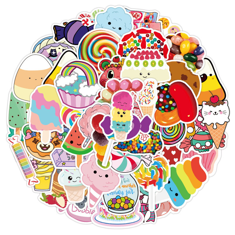 Pegatinas de dibujos animados de comida de helado de caramelo Kawaii DIY, bicicleta, monopatín, nevera, guitarra, portátil, equipaje, regalo divertido para niños, 10, 30, 50 piezas