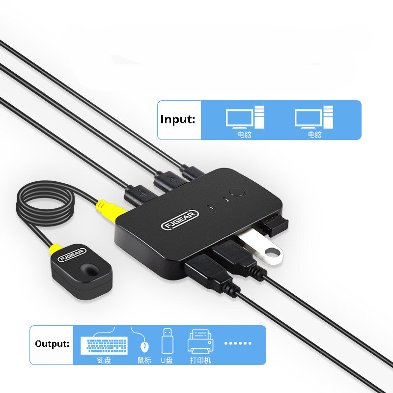 USB KVM Switch Two Computers Share U disk Mouse Keyboard Printer Xiaomi box Device 2 In 4 Out Splitter With Original Cable