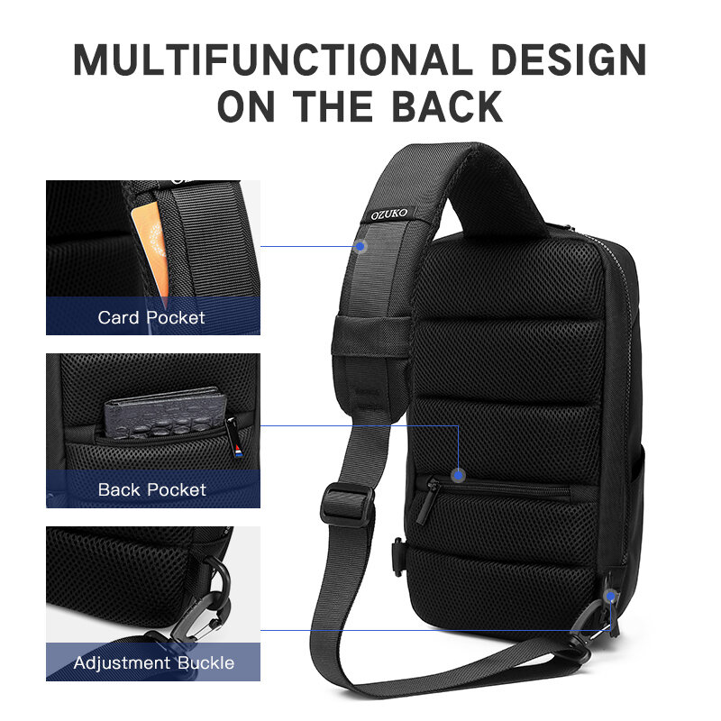 OZUKO – sac de poitrine multi-poches pour hommes, sacoche imperméable à épaule pour adolescents de qualité, sacoche de voyage USB