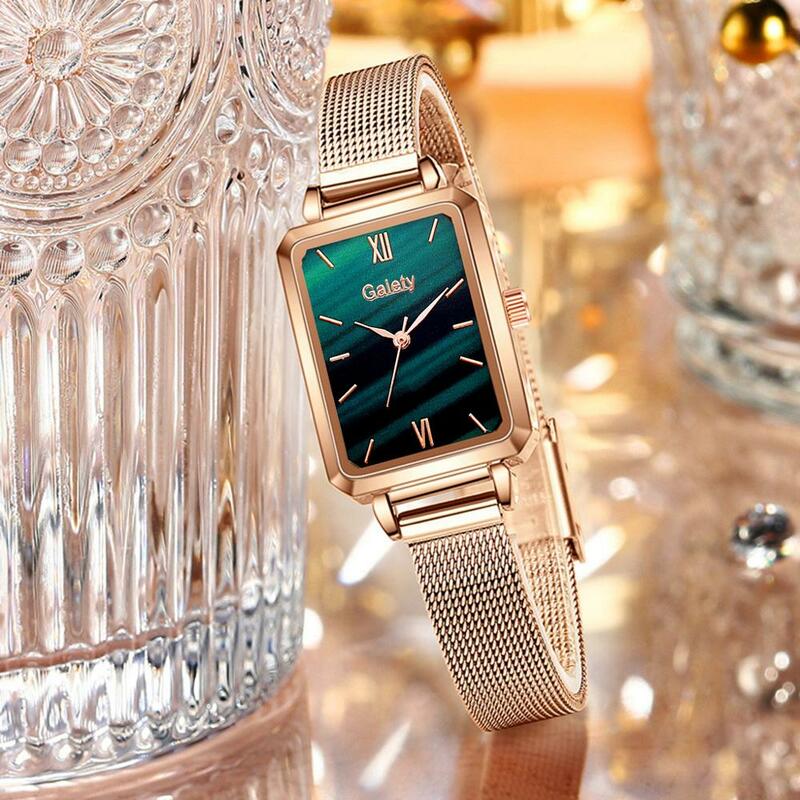 Часы женские кварцевые Gaiety с квадратным циферблатом, брендовые Модные Простые Роскошные с зеленым циферблатом, с сетчатым браслетом из розового золота