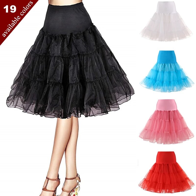 Женская короткая юбка-пачка из органзы, винтажная Нижняя юбка в стиле «рокабилли» 50-х годов с оборками, для косплея, Хэллоуина, в стиле «рокабилли», 26 дюймов