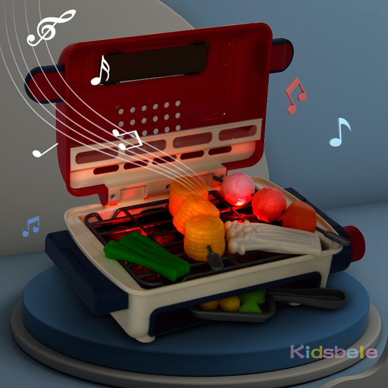 어린이 바베큐 그릴 주방 장난감 미니 전기 바베큐 게임 시뮬레이션 놀이 음식 요리 음악 라이트 가상 놀이 장난감