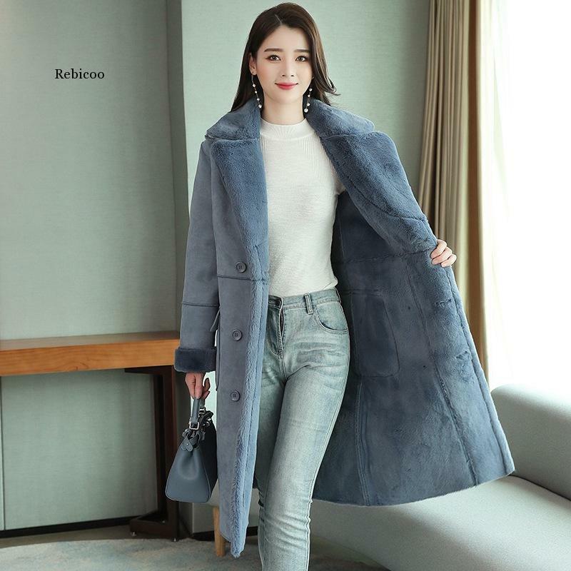 女性のためのラムウールのコート,韓国のファッション,ゆったりとした毛皮の綿のジャケット,長い鹿のスエードアウター
