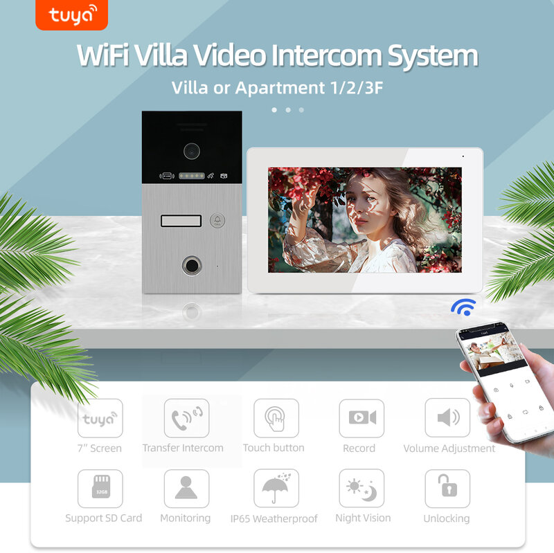 Jeatone Tuya 7 ”Wifi Ip Video Intercom Voor Thuis/In De Appartementen 1f/2f/3f Beveiliging Deurbel Vingerafdruk Rfic Coder