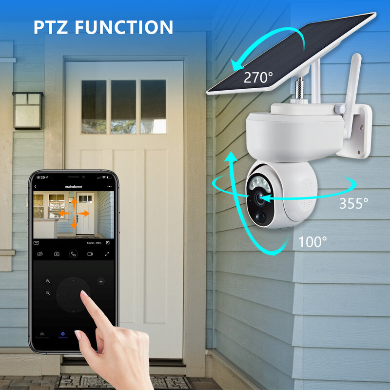 Mini caméra de surveillance extérieure PTZ IP WIFI hd 1080P/4G, dispositif de sécurité sans fil, avec panneau solaire 3.5W et batterie intégrée, port SIM