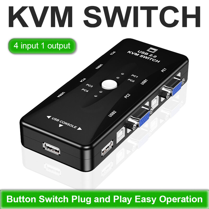 KVM-переключатель, USB 2,0, 4 порта, VGA-разветвитель, принтер, мышь, клавиатура, флеш-накопитель, общий коммутатор 1920*1440, VGA коммутатор, адаптер