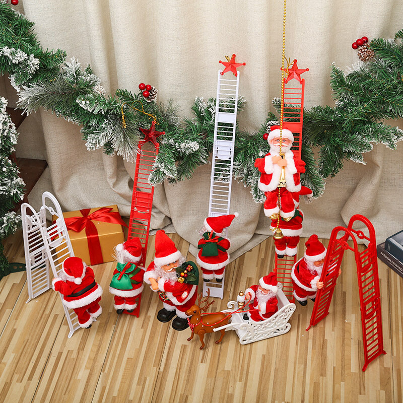 Weihnachten Baum Dekoration Santa Claus Elektrische Leiter Klettern Spielzeug Elch Musik Spielzeug Für Kinder Party Weihnachten Geschenk Frohes Neues Jahr