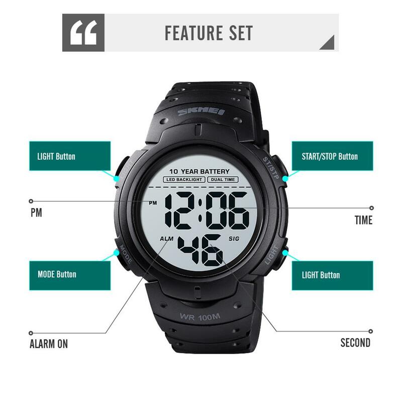 SKMEI-relojes digitales a la moda para Hombre, Pulsera Original con pantalla de fecha 12/24H, 100m, resistente al agua, para deportes al aire libre