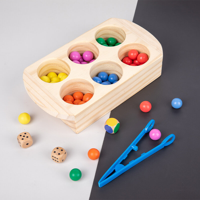 Perles colorées en bois Montessori, boîte de reconnaissance de Classification des couleurs, aide à l'apprentissage précoce, jouets pour bébés garçons et filles, cadeau