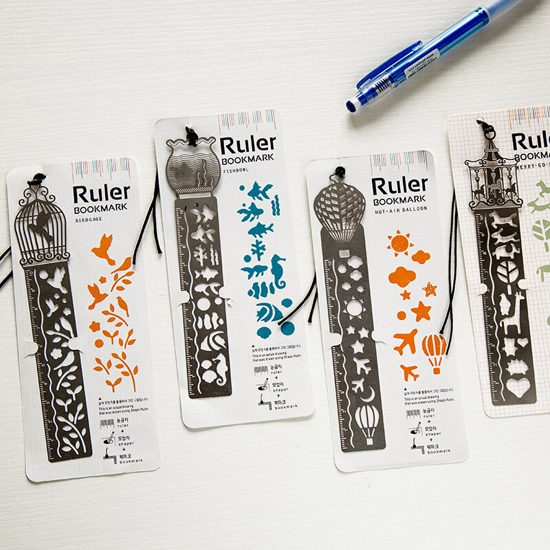 Marcapáginas hueco de regla de acero inoxidable multifuncional 2 en 1, marcador de etiqueta de Metal de estilo de arte creativo, suministros de papelería de oficina