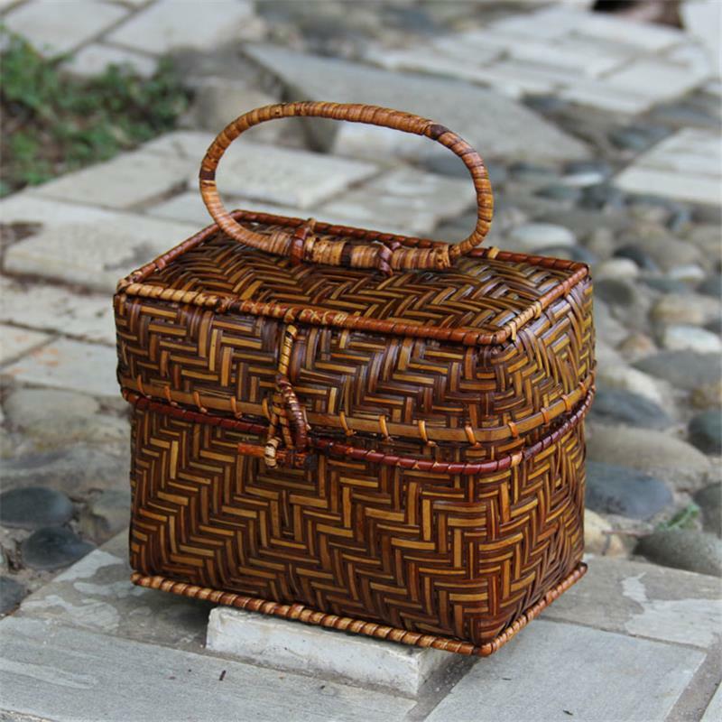 Bolsa tejida de bambú hecha a mano, Bolso pequeño Retro de 17x14CM, para almacenamiento de Ceremonia de té juvenil literario, a6108