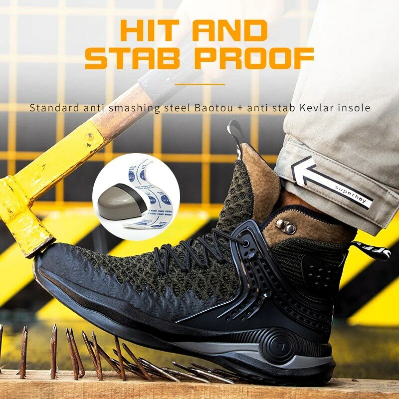 Chaussures de travail avec embout en acier pour hommes, bottes de sécurité, Standard européen, Anti-perforation, chaussures de Sport, grande taille 37-50, livraison directe