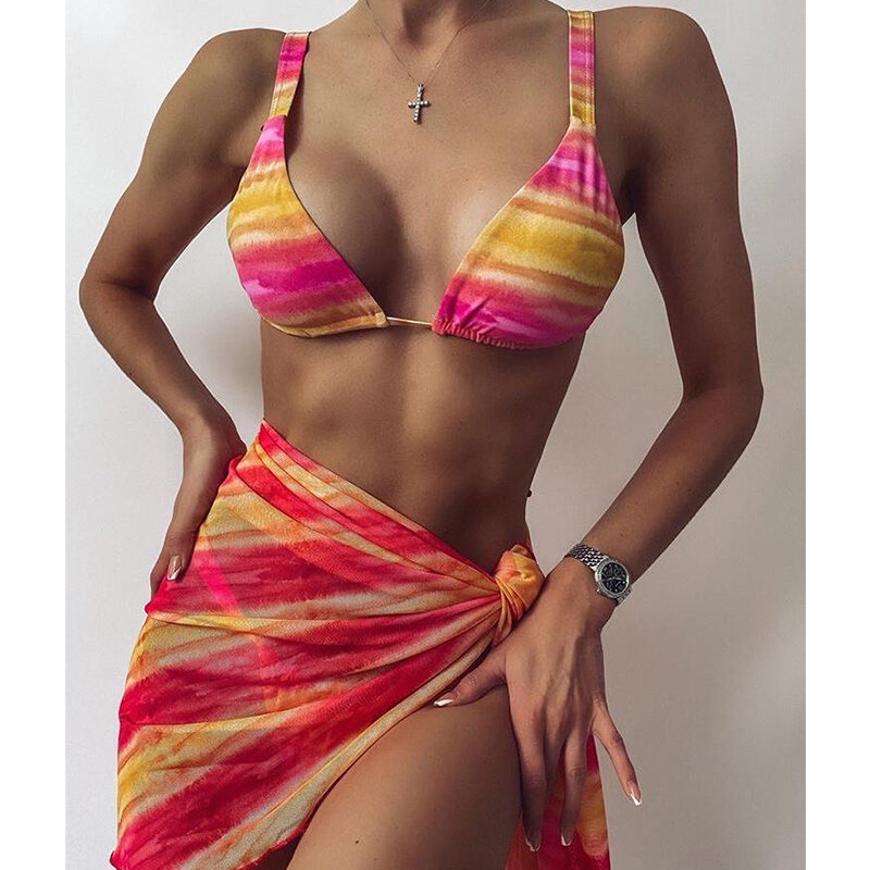 ชุดบิกินี่พร้อมที่คลุมสำหรับชุดเดรสชายหาดผู้หญิงชุดว่ายน้ำบิกินีสายรัดแบบบราซิล2023