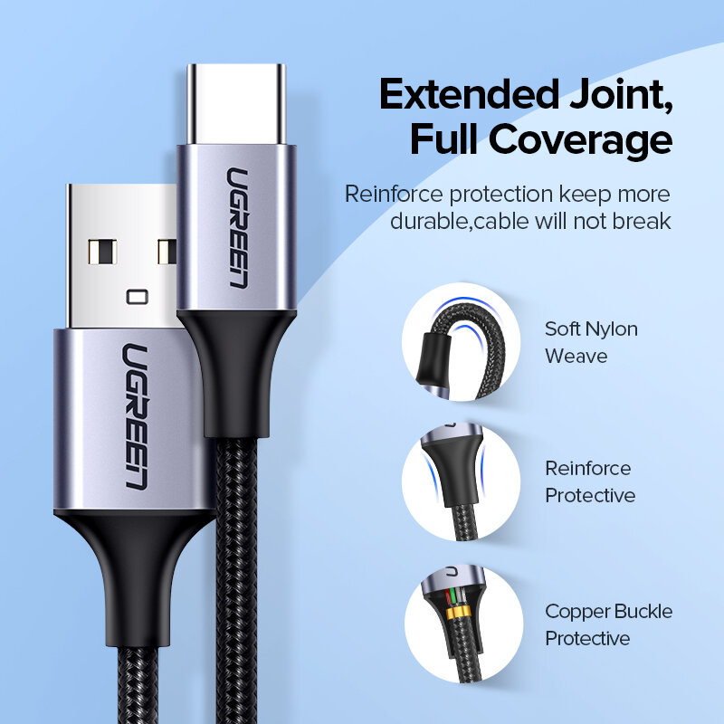UGREEN USB C untuk USB Kabel USB-C Charger Type C Cepat Pengisian Kabel Data untuk Samsung Galaxy S9 Huawei p30 Pengisian Cepat Kabel USB