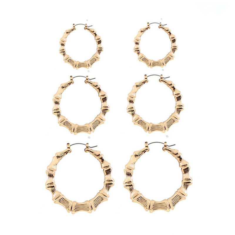 New Punk Gold Color Big Bamboo Hoop Earrings For Women Hip Hop Large Circle Hoops Bamboo Earrings Statement Jewelry Party Gifts