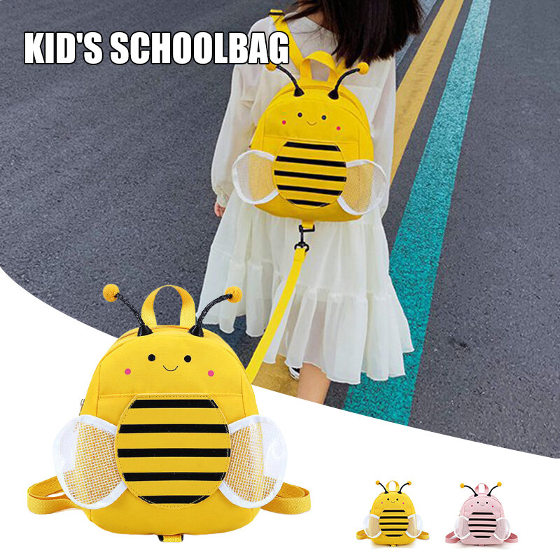 Mochila con forma de abeja para niños y niñas, morral con correa antipérdida segura, diseño con cremallera, suministro para guardería, novedad