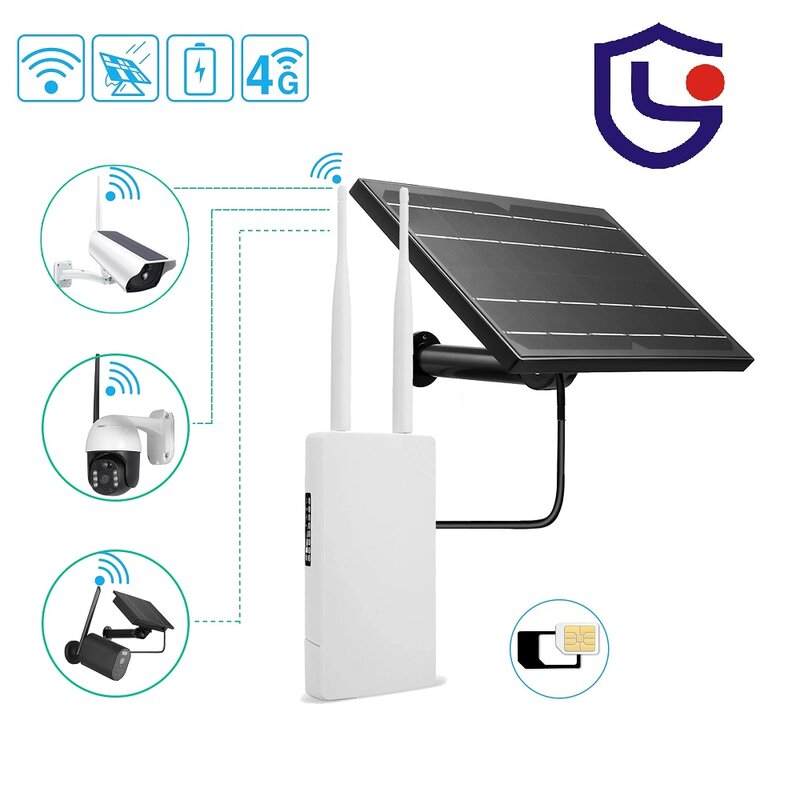 Solar Panel Powered Outdoor 4G LTE CPE Router Kit CAT4 2.4G Wifi Waterproof 3G 4G SIM Card Solar Router System For Security Cam