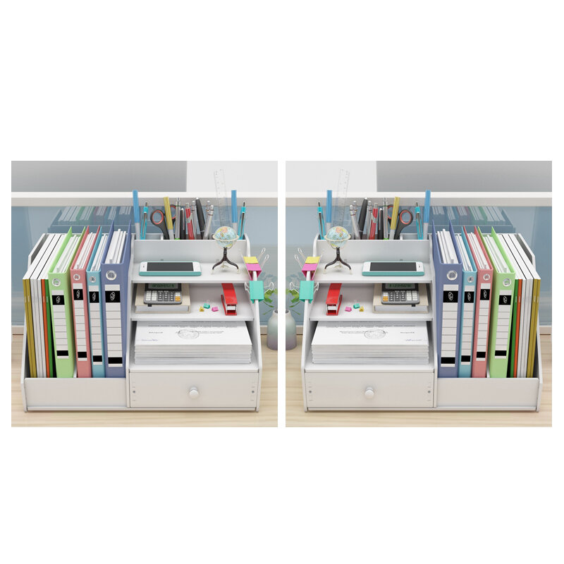 Organizador de mesa revista, suporte de livro, organizador de armazenamento de papelaria multifuncional diy, caixa de armazenamento, material de escritório e escola