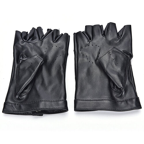 Guantes a la moda para mujer, 1 par, de cuero PU negro, medio dedo, para acondicionamiento físico, guantes sin dedos con agujero en el corazón, guantes para chico