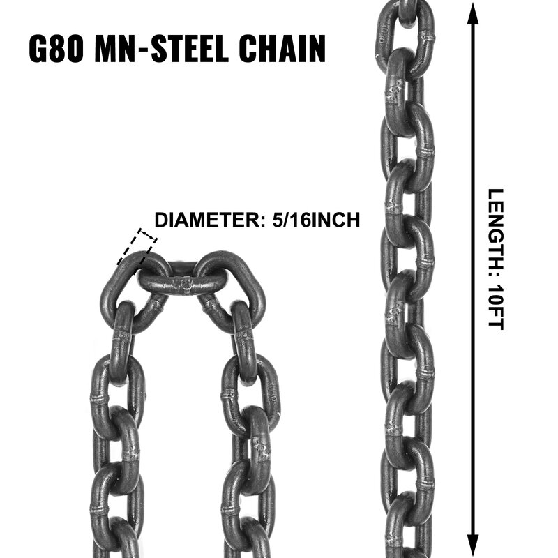 VEVOR Lifting Chain Sling Lifts 5 Tonne 1.5M 3M 4M X 5/16 Inch Heavy Duty With 4 Legs Grade Hooks and Adjuster G80 Alloy Steel
