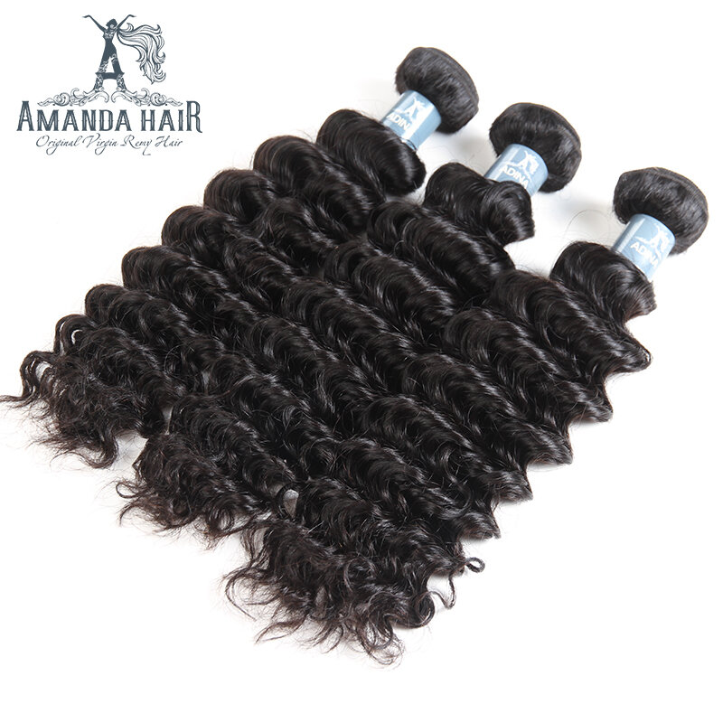 Amanda Deep Wave Brazilian Virgin Hair Bundles 10-30" 100% Virgin Huamn Hair Weave Bundles Natural Color Can Bleached To #613