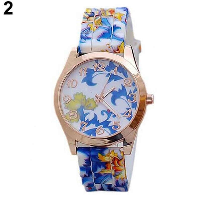 Reloj de pulsera de cuarzo con estampado de flores para mujer, pulsera de silicona con números, estilo Retro y elegante, para regalo de citas, 2021