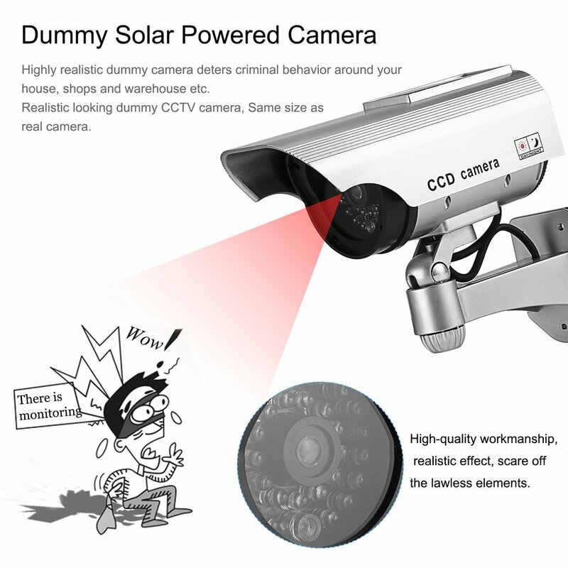 Kamera Dummy Solar Bertenaga Baterai Berkedip Berkedip LED Palsu Outdoor Indoor Surveillance Keamanan Kamera Bullet Camera CCTV