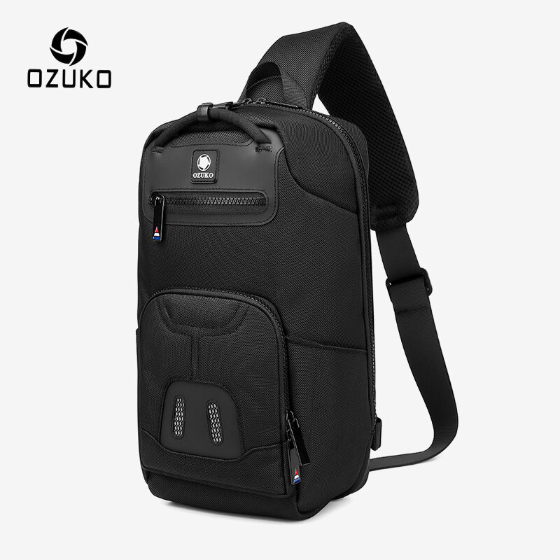 Ozuko-男性用マルチポケットチェストバッグ,10代の品質の防水ショルダーバッグ,usbトラベルバッグ