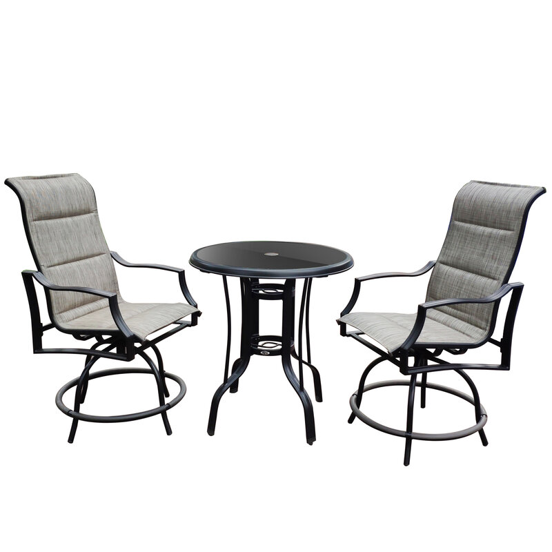 Em estoque exterior pátio mobiliário barra alta textilene giratória cadeiras 2 pces cadeira de barra adequado para quintal e jardim