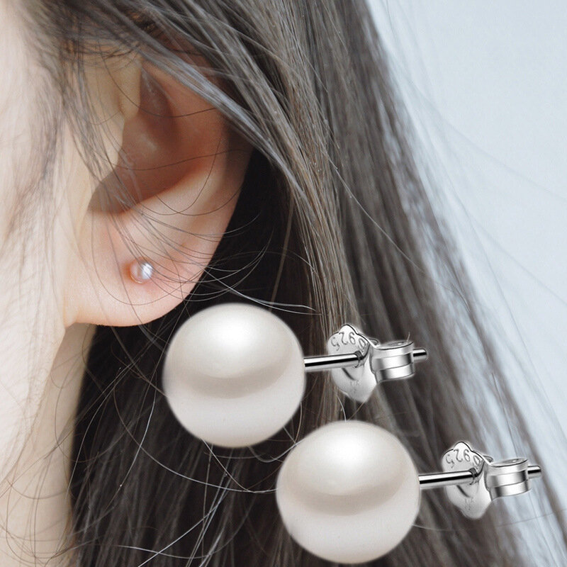 925 Sterling Silber 6mm/8mm/10mm Süßwasser Zucht Perle Taste Kugel Stud Ohrringe Für Frauen als Beste Geschenke Jewerly