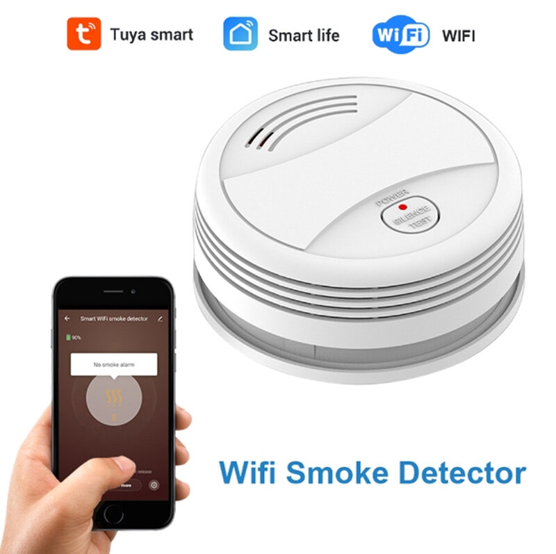 Wifi Baru Detektor Asap Kebakaran Sistem Alarm Keamanan untuk Dapur Taman Rumah Kantor Tuya SmartLife Sensor Alarm Kebakaran Kontrol Aplikasi