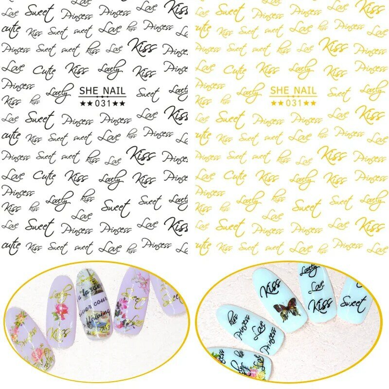 1 pieces 3D Super thin letter word nail stickers tips Nail Art adhesive stickers Street Cool design nail envelopes manicure