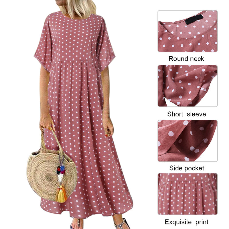 Women Long Maxi Dresses Polka Dot Large Loose  Two-piece Cotton Linen Dress Summer New Plus Size Sundress Female Cloth