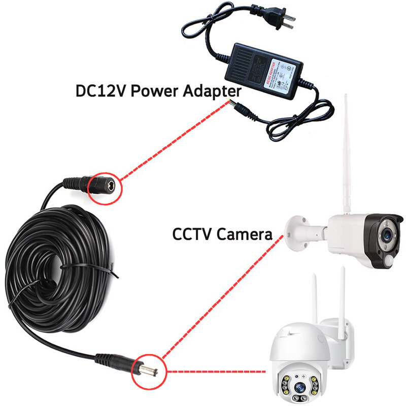 Kabel ekstensi daya 5 Meter 16 kaki 5.5mm x 2.1, konektor soket kompatibel dengan adaptor DC 12V untuk keamanan CCTV kamera WiFi IP
