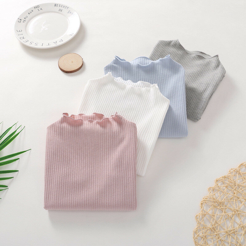 Camisetas de algodón para niñas, ropa interior térmica de manga larga con cuello alto, novedad de primavera, 2023