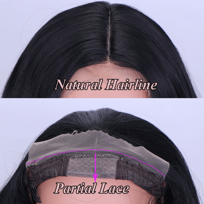 Junsi longo onda do corpo preto natural perucas sintéticas para preto feminino parte média resistente ao calor fibra peruca diária