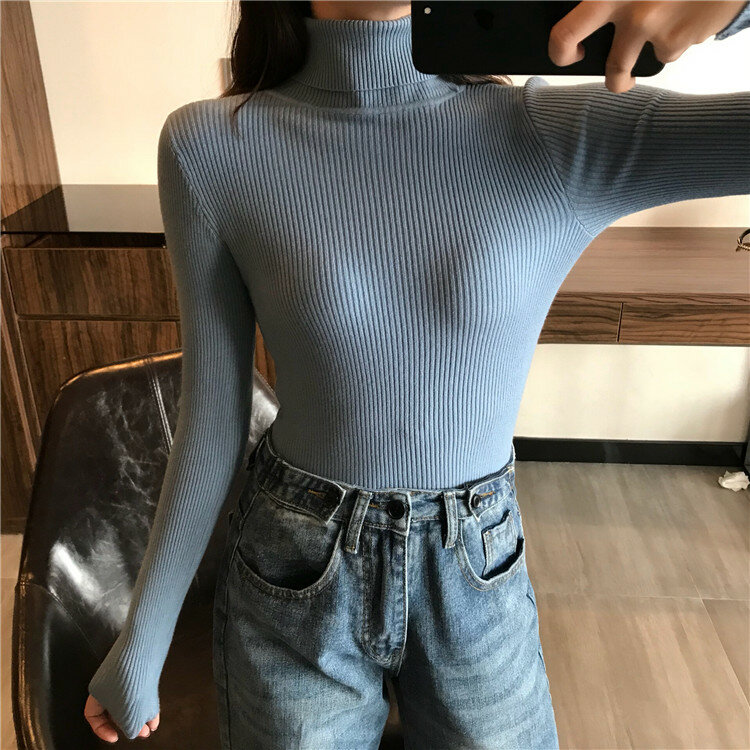 Autumn Winter Thick Sweater Women High Collars Knitted Ribbed Pullover Long Sleeve Turtleneck Slim Jumper Soft Warm Pull Femme